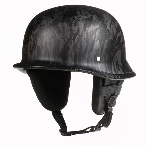 Mayan Style Half Helmet German Style DOT Helmet -  Forged Carbon Black