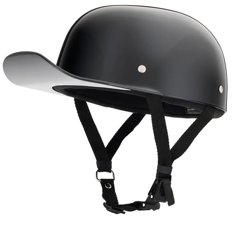 Low-profile DOT half helmet with baseball cap style design
