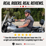 Low-profile matte black motorcycle helmet with no bulky mushroom head look