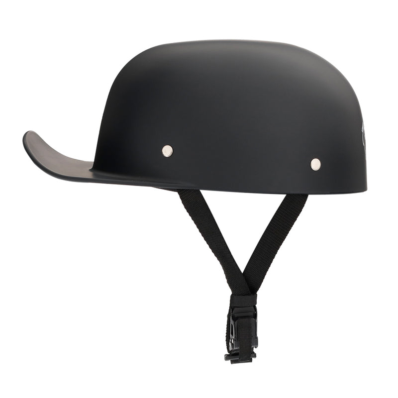 Matte black baseball cap style DOT motorcycle helmet